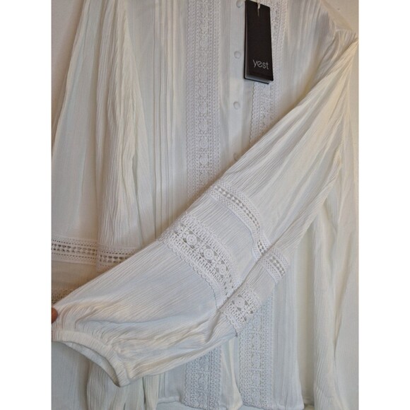 YEST Women's White Gauzy Cotton Button Up Shirt Women's Sz 10 Crochet Bohemian - Picture 8 of 12